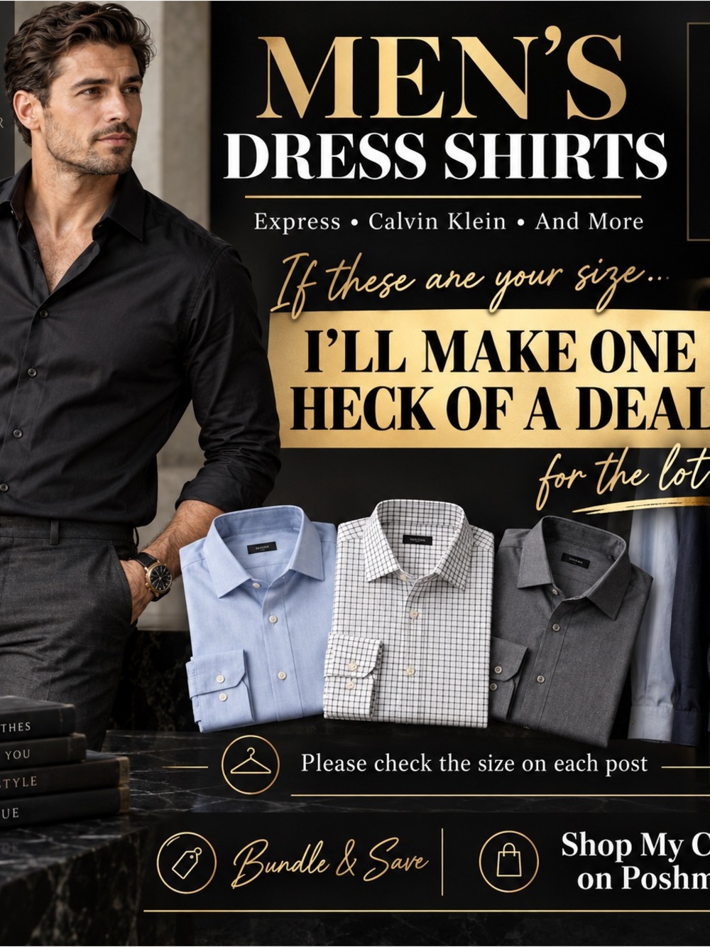 Men's Black Dress Shirt - Classic Button-Up